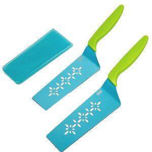 Kuhn Rikon Slice & Serve Knives Set of 2 with Sheaths K65363 NEW AQUA/LIME